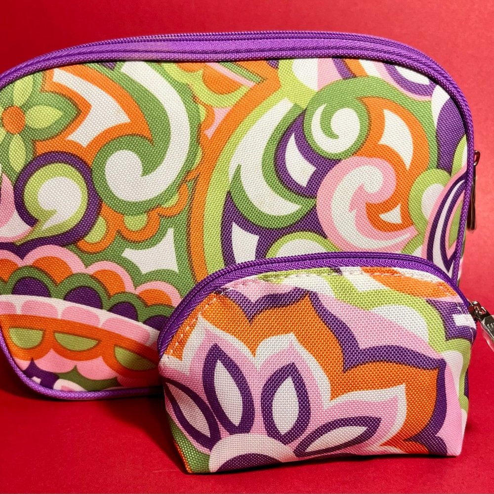 Clinique Cosmetic Bag Bright Multicolor Flower Print Purple NWOT